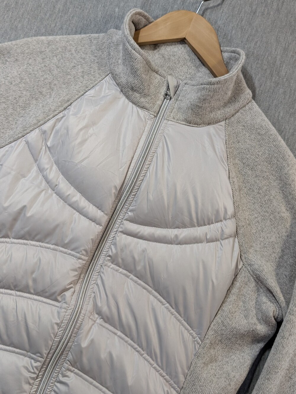 London Fog Hybrid Jacket Women's Large Cream Knit Quilted Down Filled